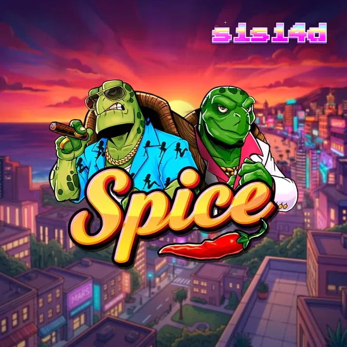 Tampilan visual slot Spice dengan karakter kura-kura dan grid 6x6